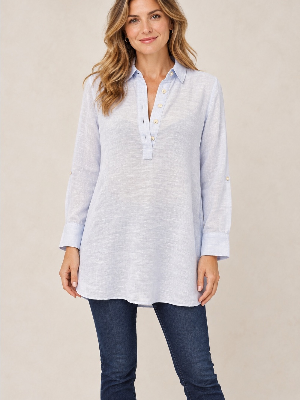 Joie Light Blue Button-Front V-Neck Tunic in size medium